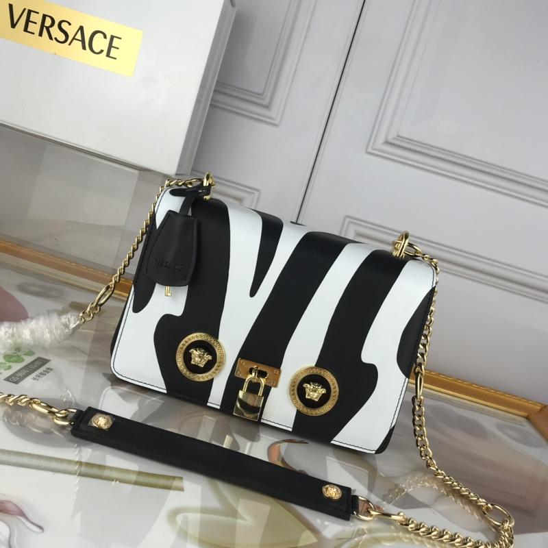 Versace Chain Handbags DBFG303 printed zebra pattern black and white